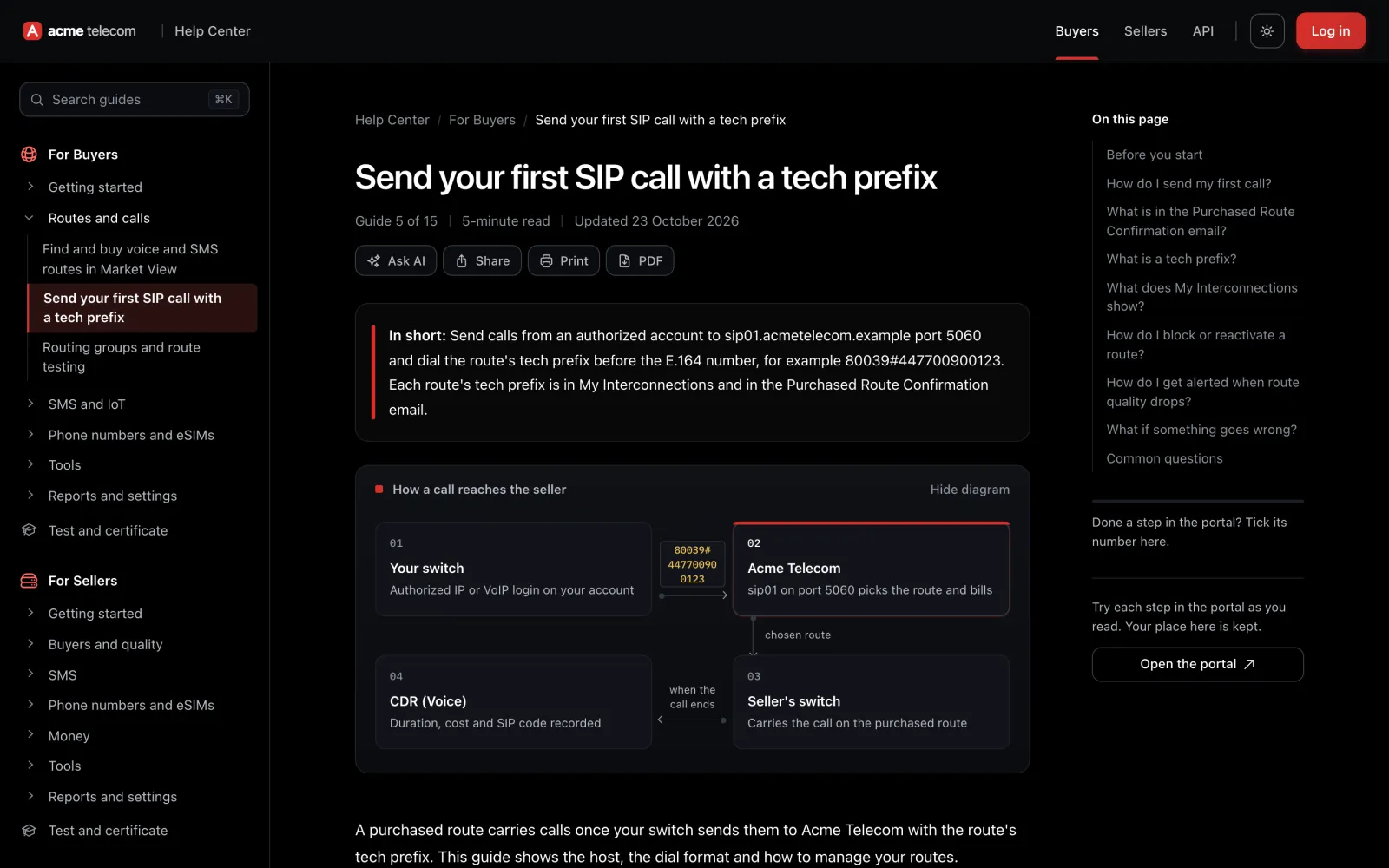 The same guide in another brand, dark mode